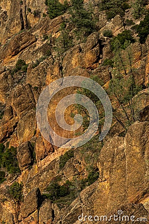 Angled Rocks With Trees Dotting The Cliff Stock Photo