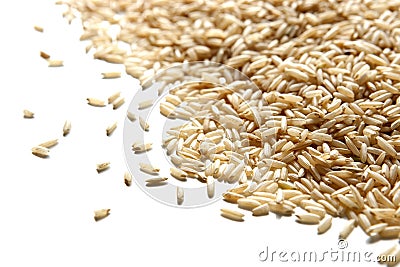 Angled View of Brown Rice Isolated on White Stock Photo