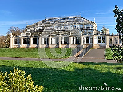 Angled view of the famous Temperate Glasshouse at Kew Gardens, near London Editorial Stock Photo