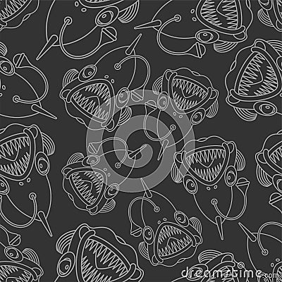 Angler background. Deep sea fish pattern seamless. vector texture Vector Illustration