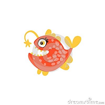 Angler fish, funny sea creature hand drawn vector Illustration Vector Illustration