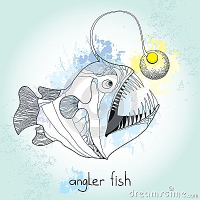 Angler fish or monkfish with lantern on the head. Lophius piscatorius. Vector Illustration