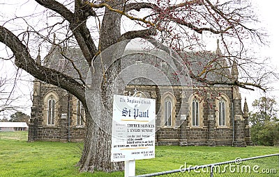 This Anglican church constructed mainly of bluestone, falls into the Decorated Gothic category of architecture Editorial Stock Photo