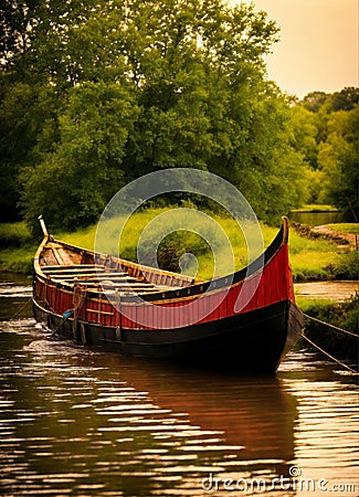 Anglo Saxon river barge on the wate Stock Photo