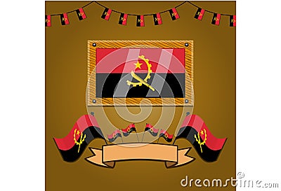 Angola Flags On Frame Wood, Label Vector Illustration