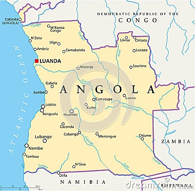 Angola Political Map Vector Illustration