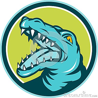 Angry Alligator Head Snout Circle Retro Vector Illustration