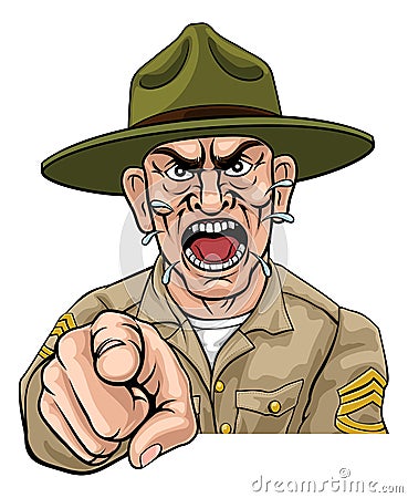Angry Army Bootcamp Drill Sergeant Cartoon Vector Illustration