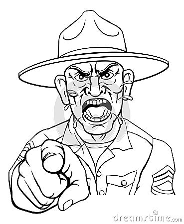 Angry Army Bootcamp Drill Sergeant Cartoon Vector Illustration