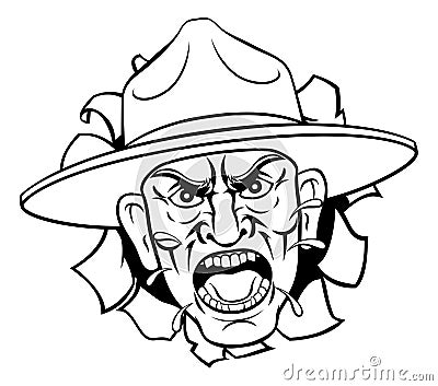 Angry Army Bootcamp Drill Sergeant Cartoon Vector Illustration