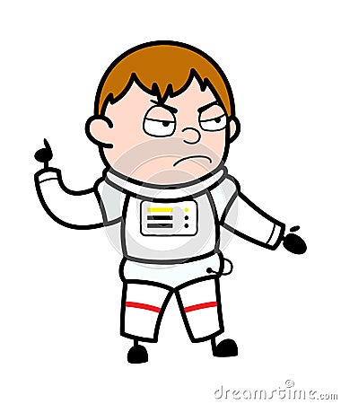 Angry Astronaut Cartoon with one hand raised Stock Photo