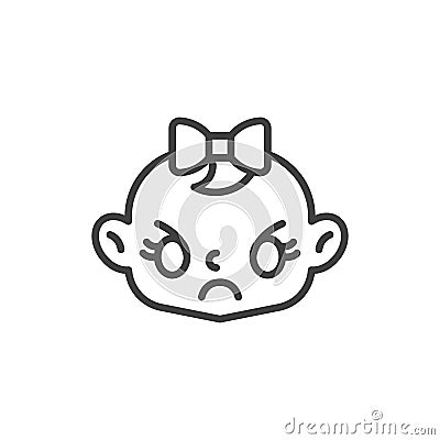 Angry baby girl face line icon Vector Illustration