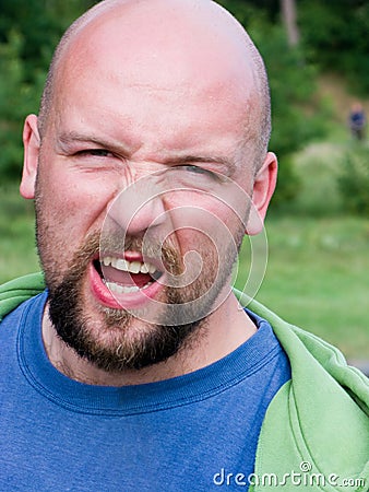 Angry bald man Stock Photo