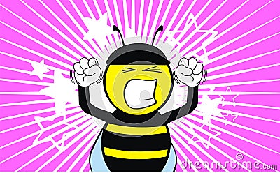 Angry Bee catoon expression background Vector Illustration