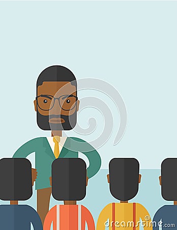 Angry black boss facing at his employees Vector Illustration