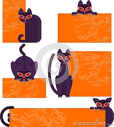 Angry black cat with huge red eyes. Flat vector illustration. Vector Illustration