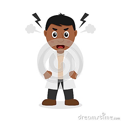 Angry Black Male Doctor Cartoon Character Vector Illustration