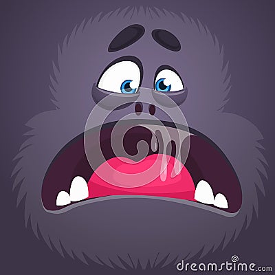 Angry black monster face scared of something. Cartoon vector illustration. Halloween design. Vector Illustration