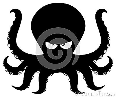 Angry Black Silhouettes Of Octopus Cartoon Mascot Character Vector Illustration