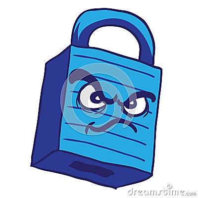 Angry blue lock Cartoon Illustration