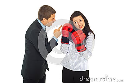 Angry boss argue employee woman Stock Photo