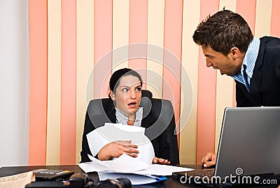 Angry boss with employer Stock Photo