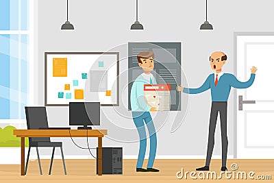 Angry Boss Firing Employee, Human Resource, Employee Dismissal, Office Conflict Concept Vector Illustration Vector Illustration