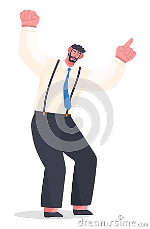 Angry boss, furious man wearing office costume gesturing hands, dissatisfied, emotional businessman Vector Illustration