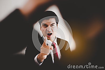 Angry Boss get frustrated, yelling, reprimanding to employee, worker that worker mistake important deadline or work, bossy boss po Stock Photo