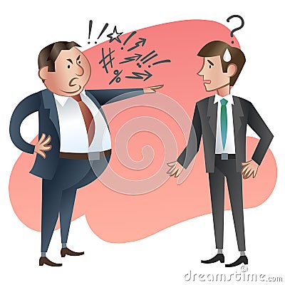 Angry boss with his employee. Vector Illustration