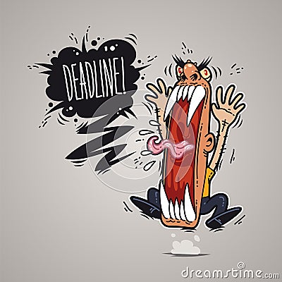 Angry Boss Screaming Deadline. Vector Illustration