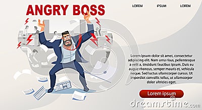 Angry boss screams in chaos at his subordinates Vector Illustration