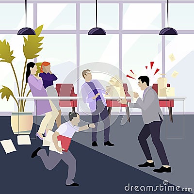 Angry boss shouting at employees. man stressfull Vector Illustration