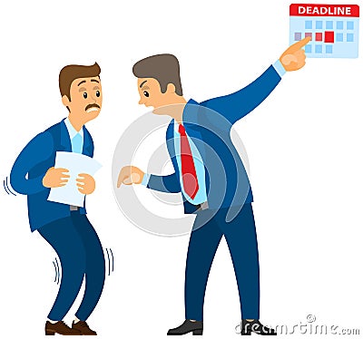 Angry boss shouting to employee. Conflict in office between chief and worker, stressed subordinate Vector Illustration