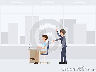 Angry boss shouting on unhappy stuff cartoon character. Vector illustration of stressed working day. Vector Illustration