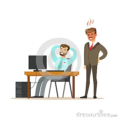 Angry boss yelling at employee. Colorful cartoon character vector Vector Illustration