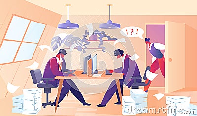 Angry Boss Yelling at Employee Office Workers Vector Illustration