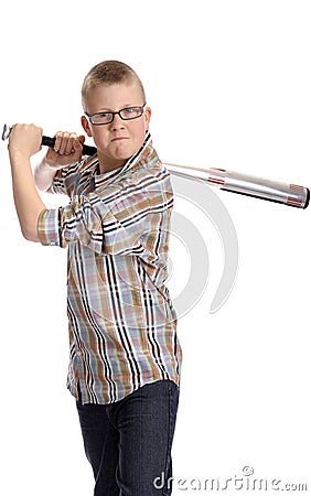 Angry boy with baseball bat Stock Photo