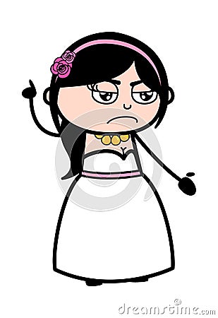 Angry Bride Cartoon with one hand raised Stock Photo