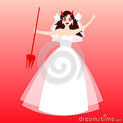 Angry Bride. Cute Bride Expression Faces.Evil Bride Vector Illustration