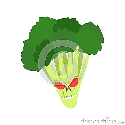 Angry broccoli. Aggressive green vegetable. Dangerous fruit Vector Illustration