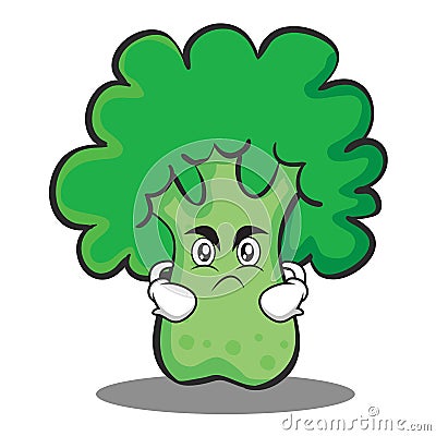 Angry broccoli chracter cartoon style Vector Illustration