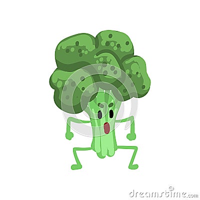 Angry Broccoli Vegetable Character with Funny Face Vector Illustration Vector Illustration