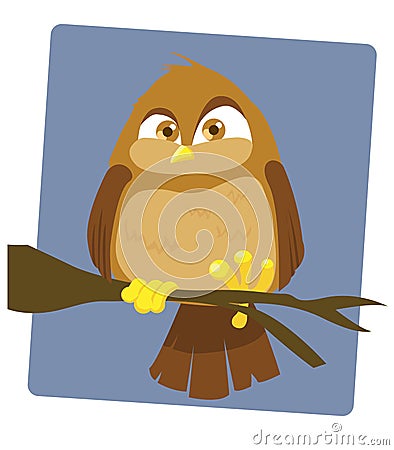 An Angry Owl Sitting on a Branch Vector Illustration