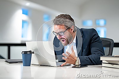 Angry Business man entrepreneur startup owner in modern office. Angry Business portrait. Angry business worker. Business Stock Photo