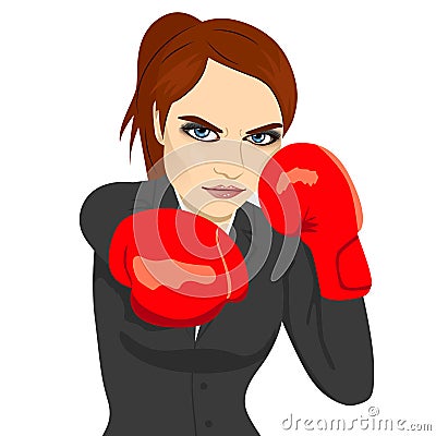 Angry business woman boxing punching ready to fight Vector Illustration