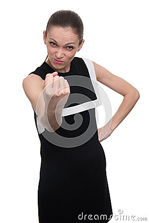Angry business woman shakes her fist Stock Photo