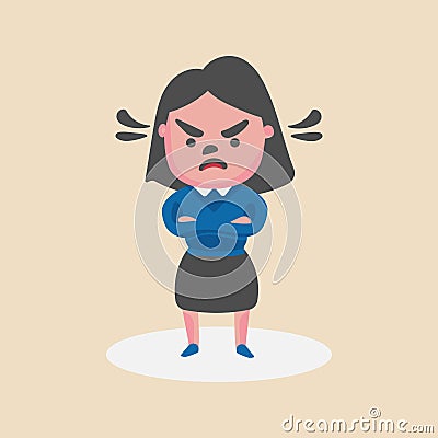 A angry business woman shouting or screaming expression.Shouting,anger emotion, facial expression.Full Human body.Vector Vector Illustration