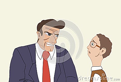 Angry businessman attacking his colleague. Mobbing, bullying at workplace Vector Illustration