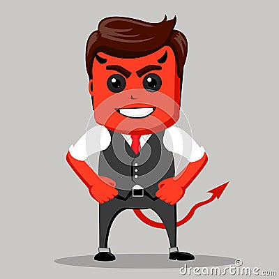 Angry businessman. Male as a devil. Business man red as a demon. Vector Illustration